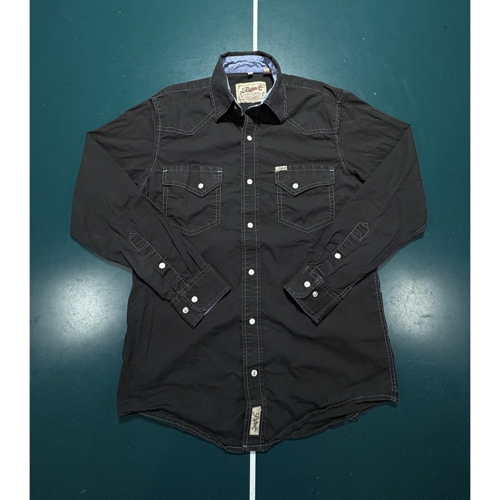 Rafter C Cowboy Collection Pearl Snap Shirt Men Small Black Long Sleeve Western